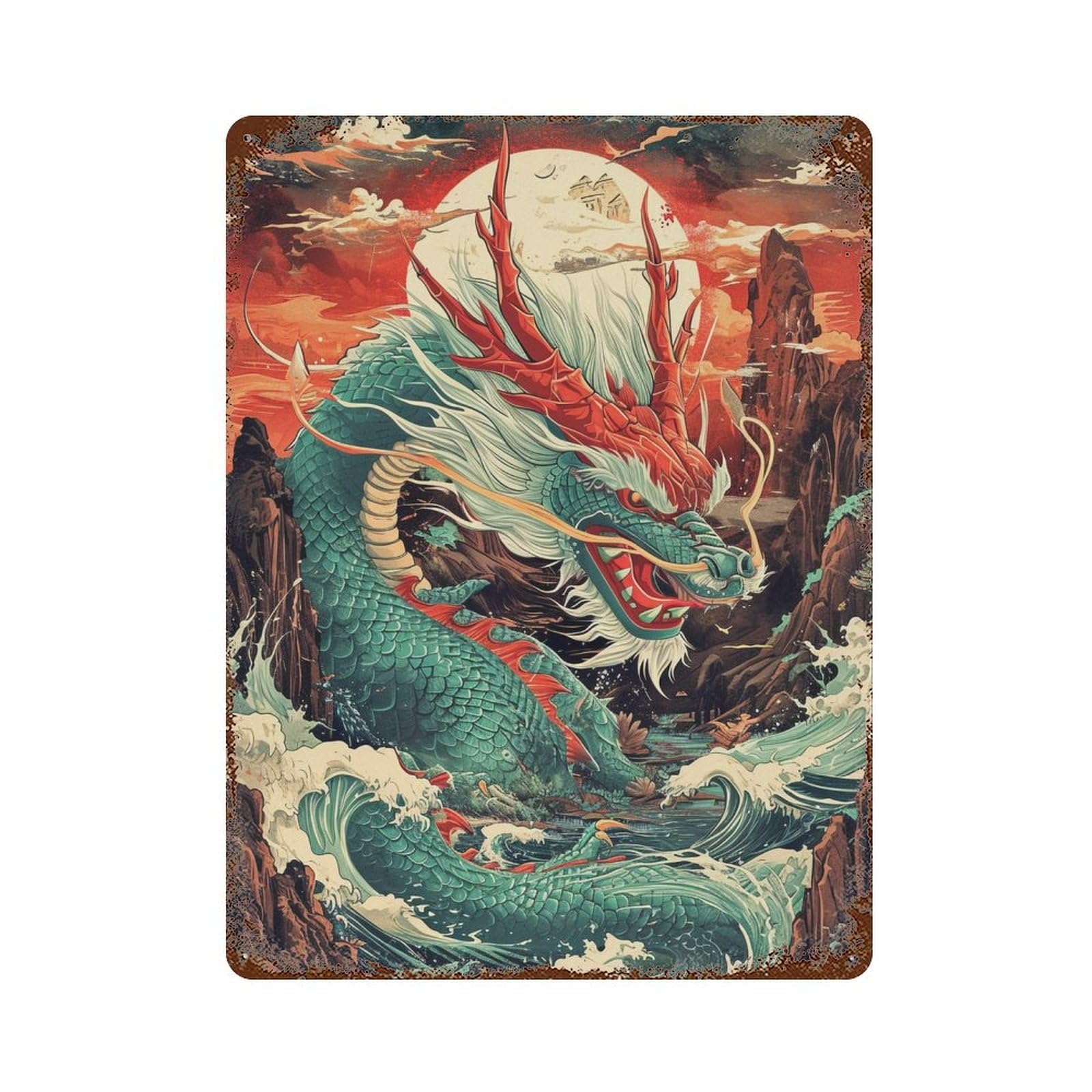 Dragon Rising Mythical Majesty Decorative Tin Sign 15.7"x11.8", Ideal for Garage, Bar And Workshop Decor