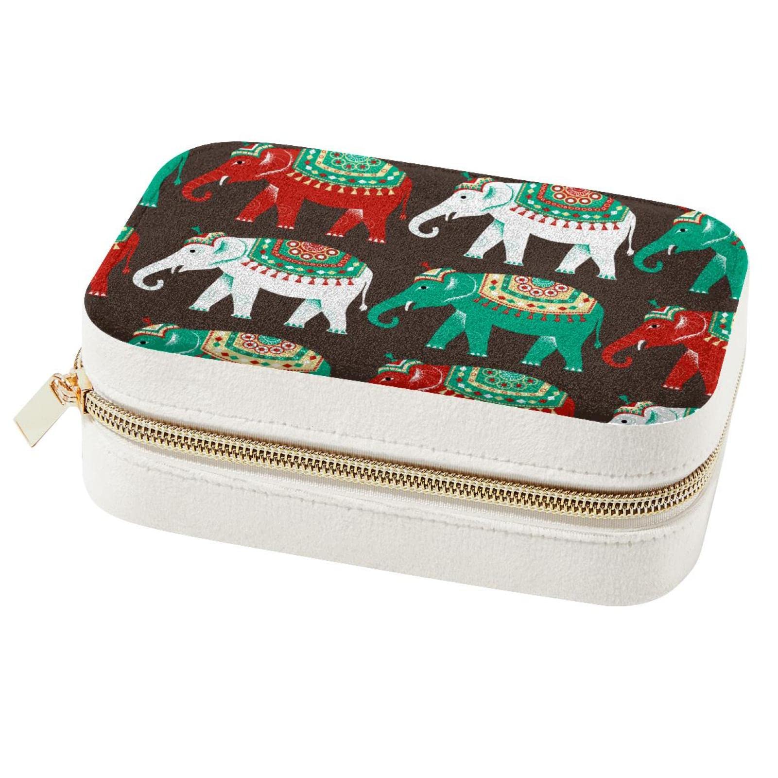 Boîte à bijoux de voyage éléphants indiens pour bagues et colliers