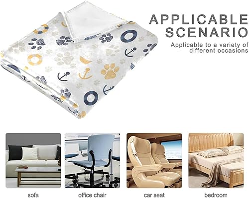 Miniatura 4 de Cartoon Paws Print White Warm Blankets & Throws for Adults Kids, Ultra-Soft All Season Use Blanket for Sofa Living Room Travel, 60x90 Inches Sofa