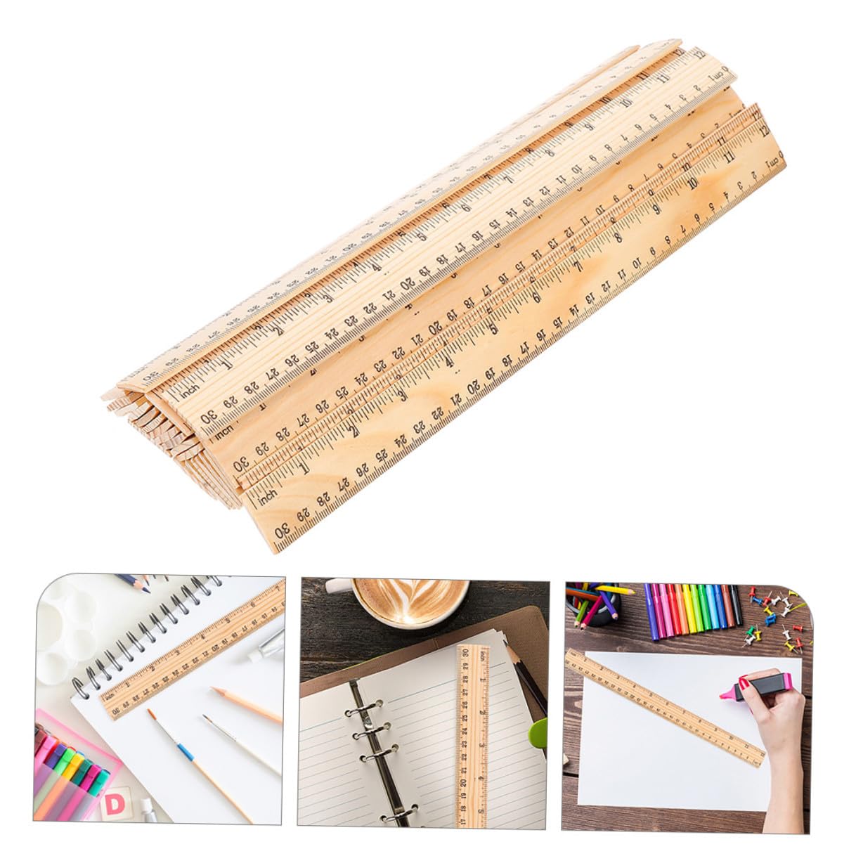 Gadpiparty 72 Piezas Regla de Madera Doble Regla Pequeña para Medición Precisa para Dibujo y Escuela