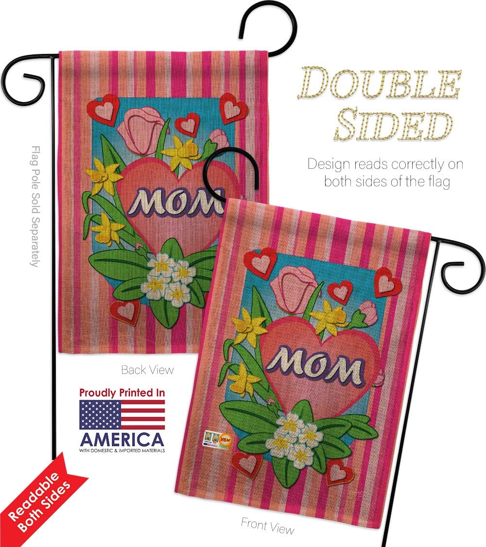 Mom Burlap Garden Flag Family Mother Day Mama Grandma Love Flowers Parent Sibling Relatives Grandparent Small Decorative Gift Yard House Banner Double-Sided Made In USA 13 X 18.5
