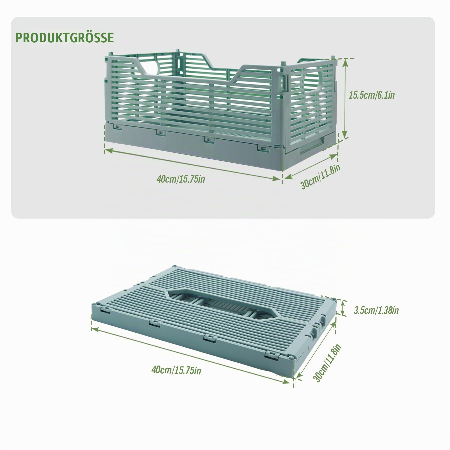 4 Stück Klappbox, Kunststoff Klappkiste Aufbewahrungskorb, Stapelbar Faltbarer Aufbewahrungsbox Kisten Aufbewahrung für Haus Klassenzimmer Büro Küche Schlafzimmer (40x30x15.5cm, Grau)
