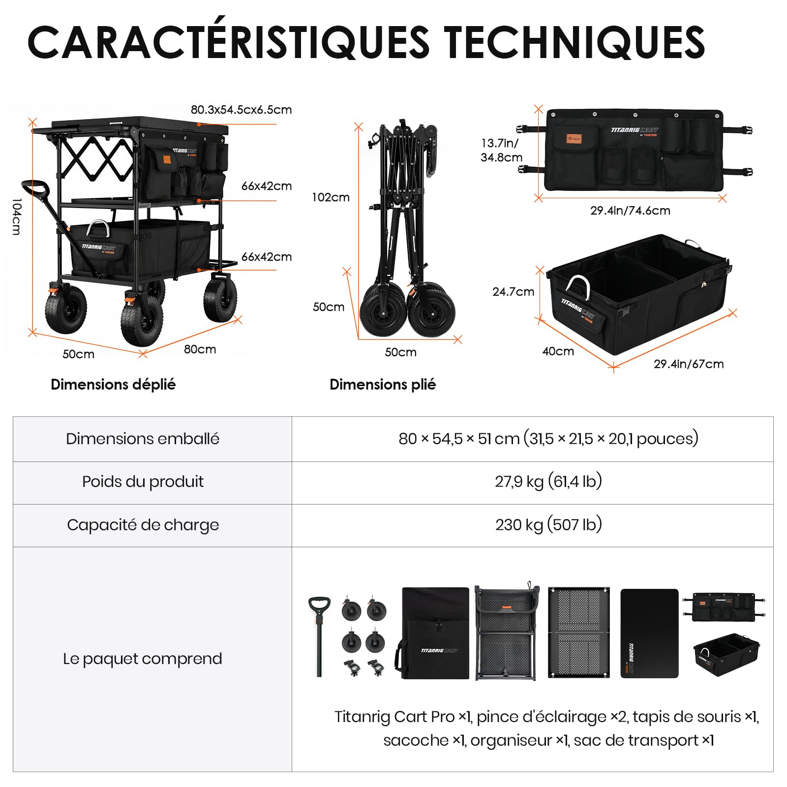 TARION Chariot de Production Vidéo pour Caméra - Chariot Pliable pour photographes, capacité de Charge Lourde 200 kg, avec Sacoche de Selle, bac de Rangement Pliable et Trois étagères