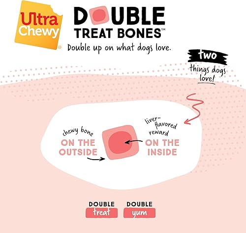 Miniatura 5 de Ultra Chewy Huesos de doble sabor de hígado golosinas para perros duraderas hechas en Estados Unidos para razas grandes y pequeñas, altamente