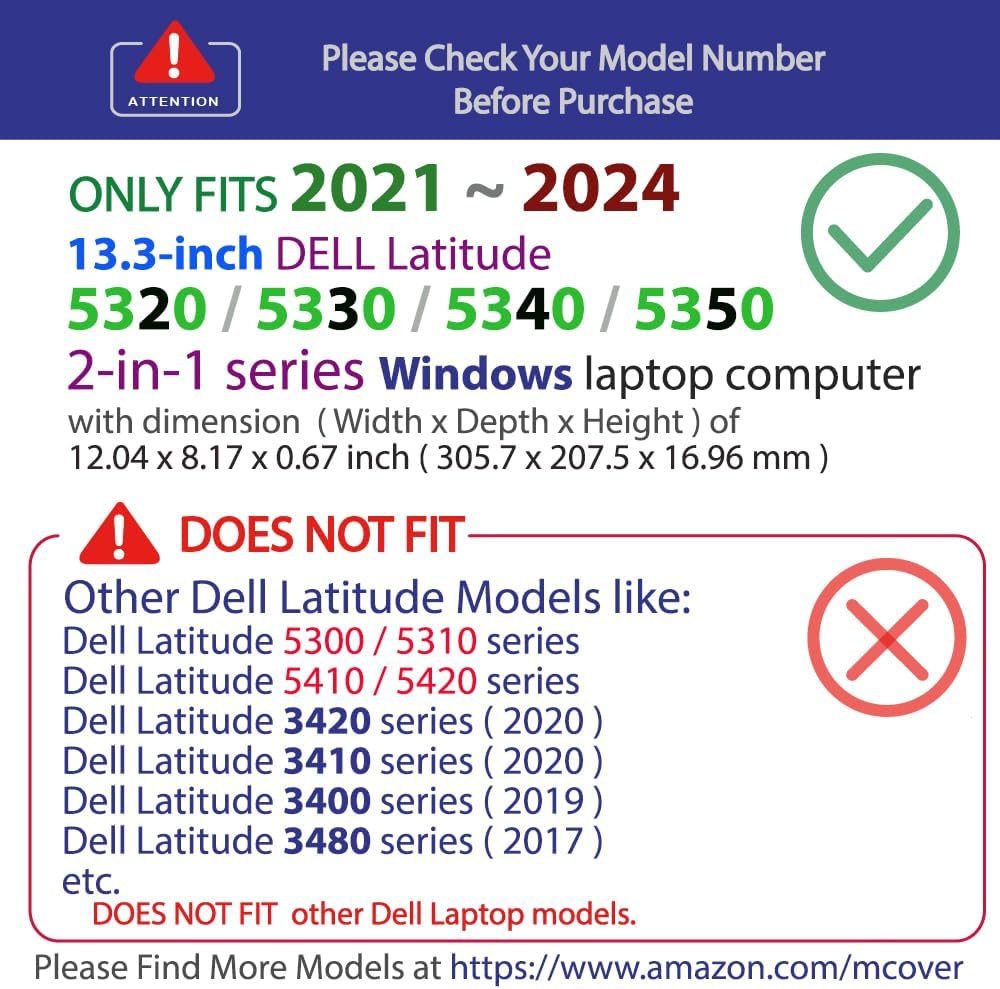 mCover Case ONLY Compatible for 2021～2024 13.3" Dell Latitude 5320 5330 5340 5350 2-in-1 Windows Laptop Notebook Computer (NOT Fitting Any Other Dell Models) - Aqua