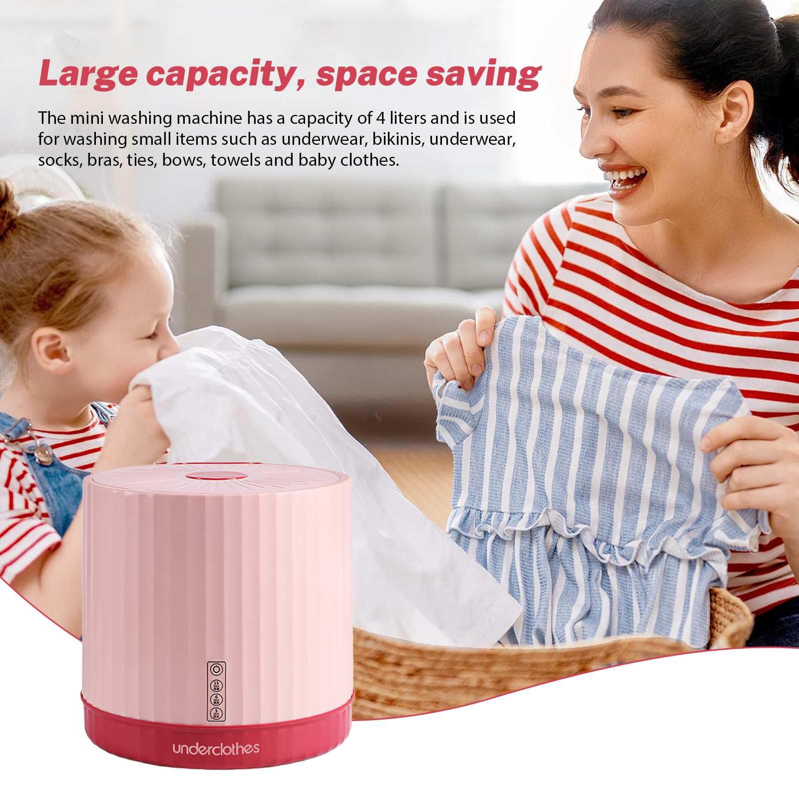 Mini lavadora, 4 L, lavadora portátil, bajo consumo de agua y energía, lavadora de viaje, camping, para debajo (rosa)