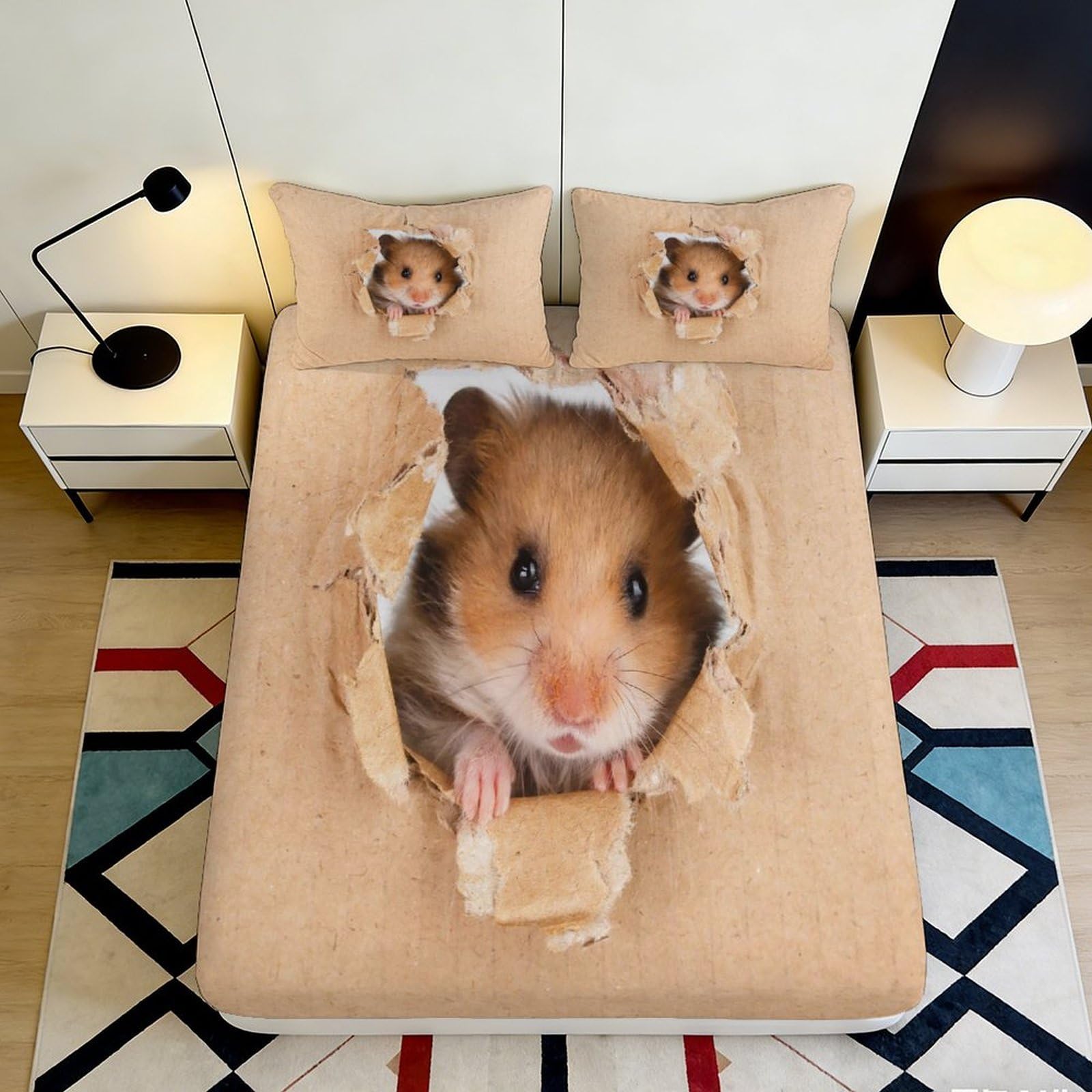 3D Printed Hamster Hole Fitted Sheet Microfiber Soft Animal Bed Sheet for Bedroom Dorm Mattress Decor Protection 90x200x25cm