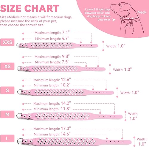Miniatura 5 de DOGGYZSTYLE Collar de cuero con tachuelas para perros pequeños, medianos y grandes, collar de piel sintética rosa suave y ajustable, collares de