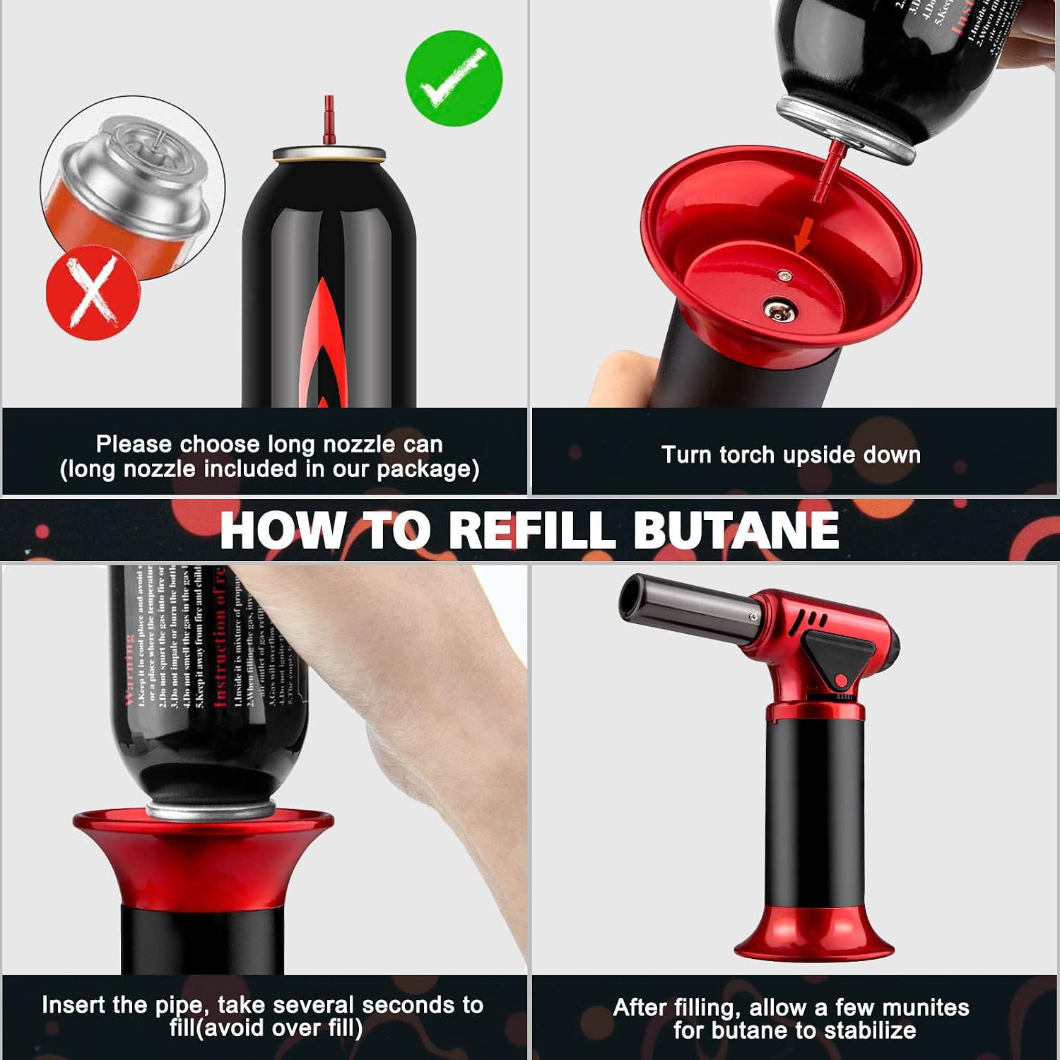 Kitchen Torch Lighter With Adjustable Flame - Butane Refillable Culinary Torch For Cooking, Baking, Creme Brulee