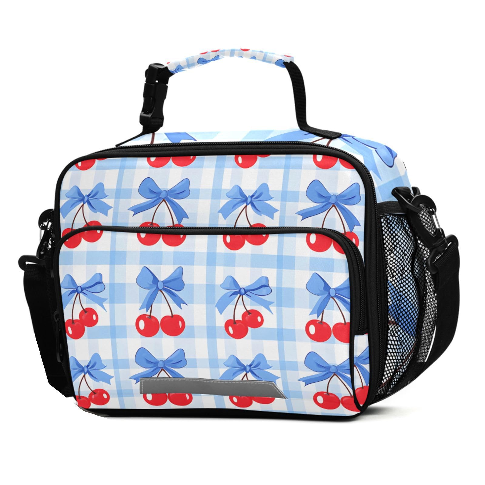 ALAZA Cherry Blue Bow Lunch Box for Girls Kids Insulated Lunch Bag Boys Lunchbox Reusable Cooler Tote Freezable Shoulder Strap for School Picnic