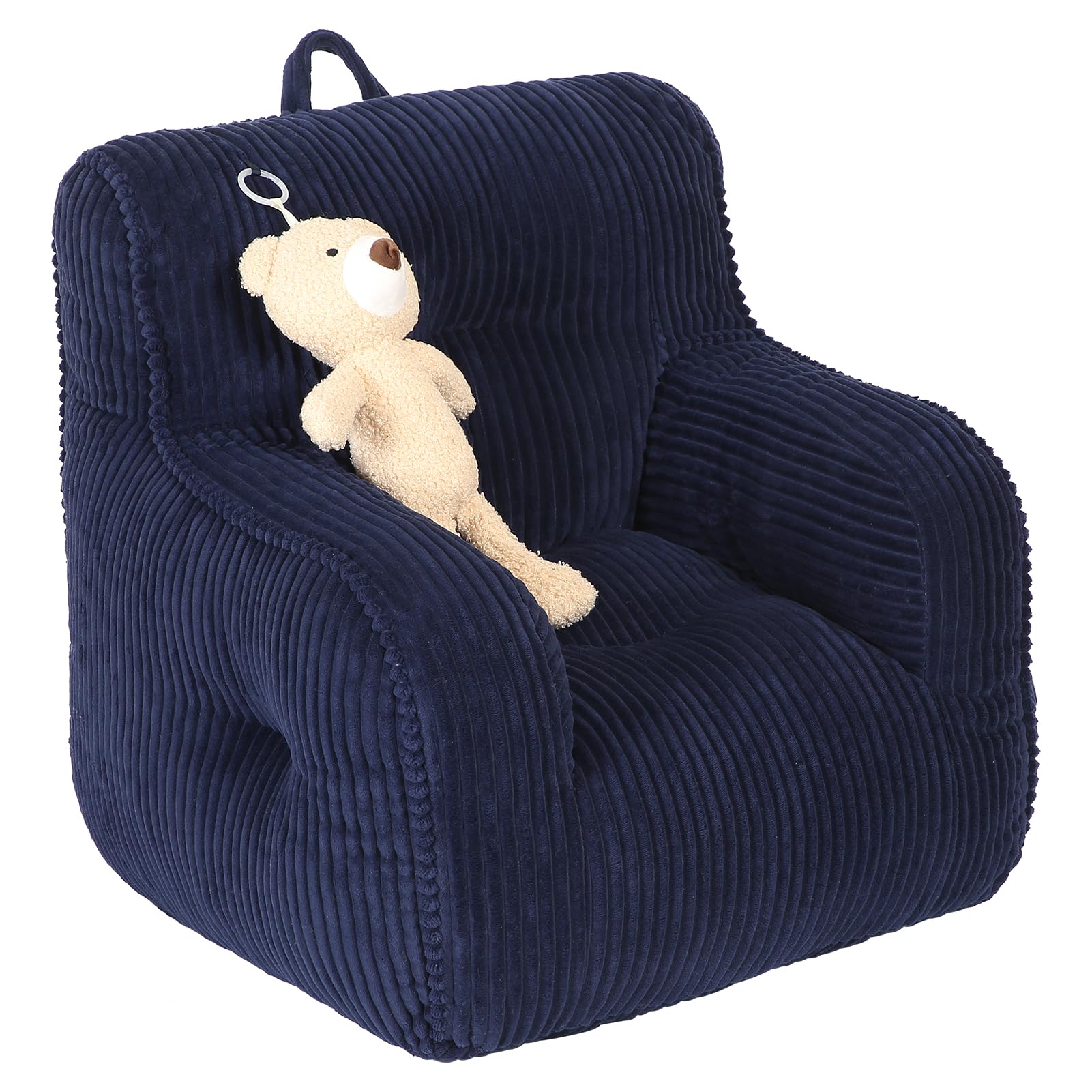 MOMCAYWEX Kids Bean Bag Chair with a Plush Bear, Comfy Toddler Chair for Boys and Girls, Dark Blue