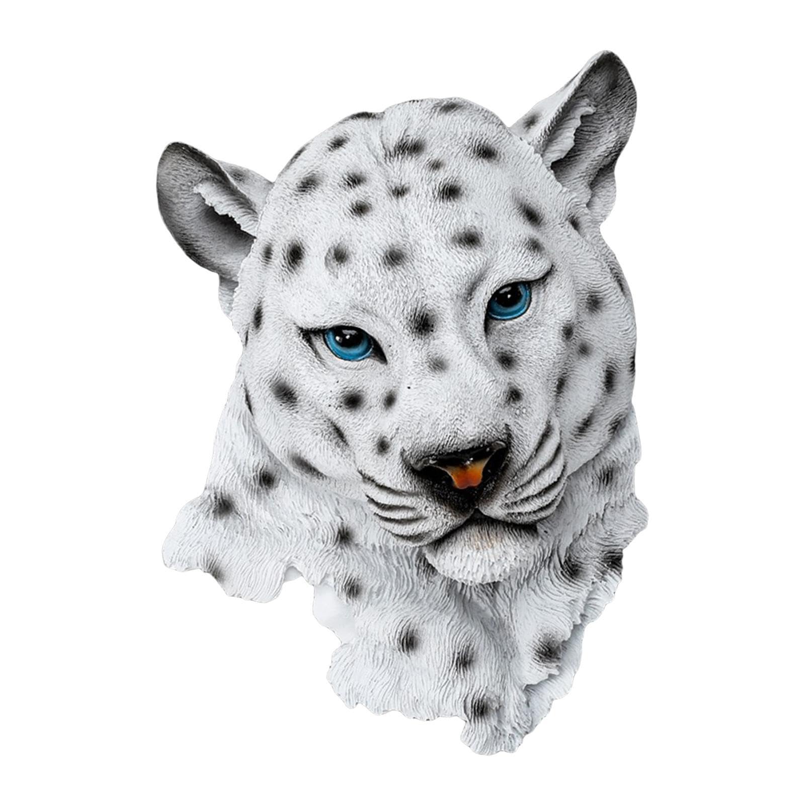 YIXANNX Realistic Simulated Animal Head Wall Sculpture Elk Living Room Decor Rustic Decoration Accessories Unique Craftsmanship Accessories Statue 3D, Snow leopard, 20x23cm
