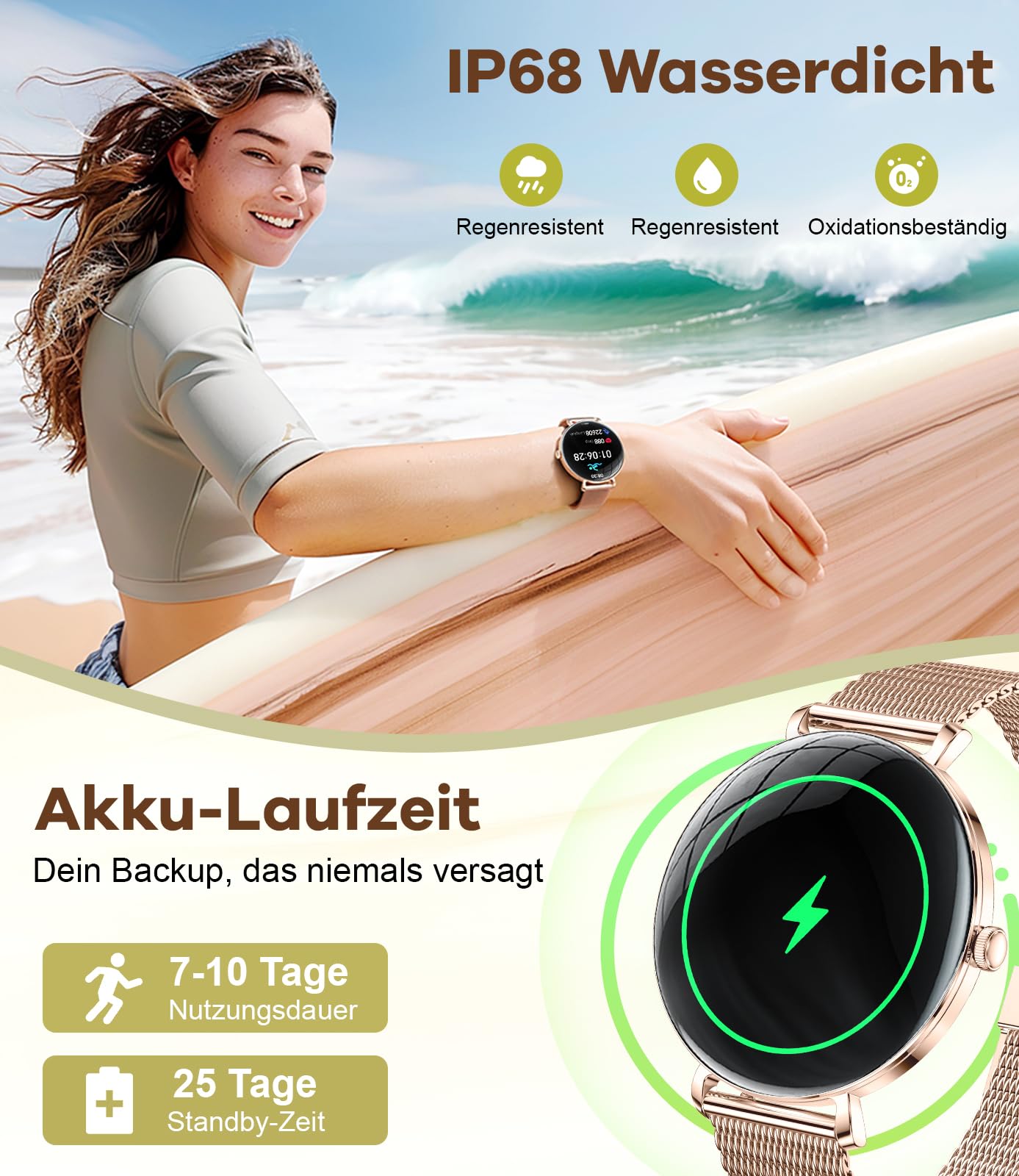 LIGE Montre Connectée Femme avec Appel Bluetooth, 1,43'' AMOLED Écran Smartwatch avec Santé Au Féminin, 120+ Mode Sportif, Sommeil, Fréquence Cardiaque, Étanche IP68 Podometre pour Android iOS