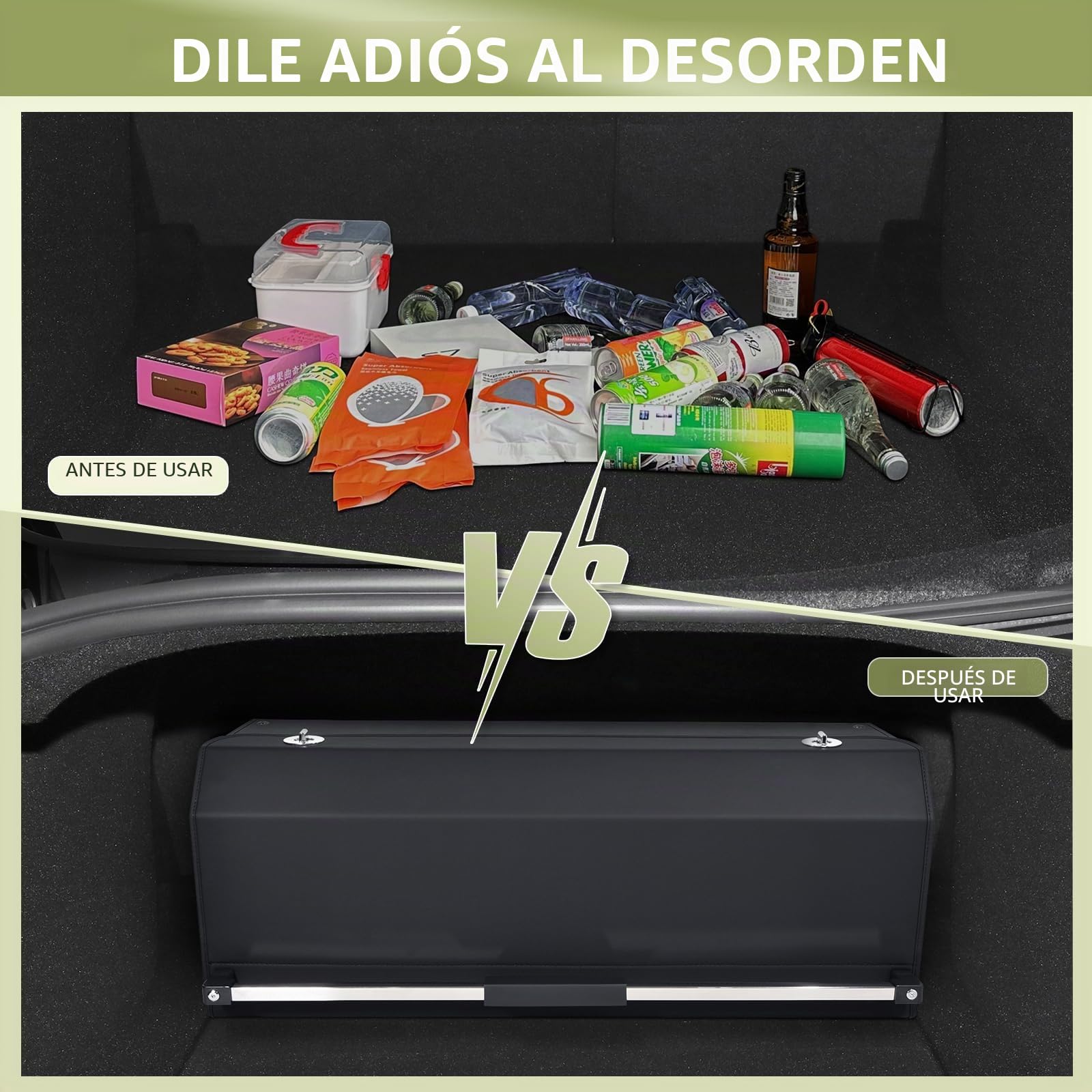 Organizador de Maletero de Gran Capacidad 70L para Coches y SUVs - Caja de Almacenamiento con Tapa, Asa Robusta y Base Antideslizante - Compartimento Extraíble(Negro, 78x29x31cm)