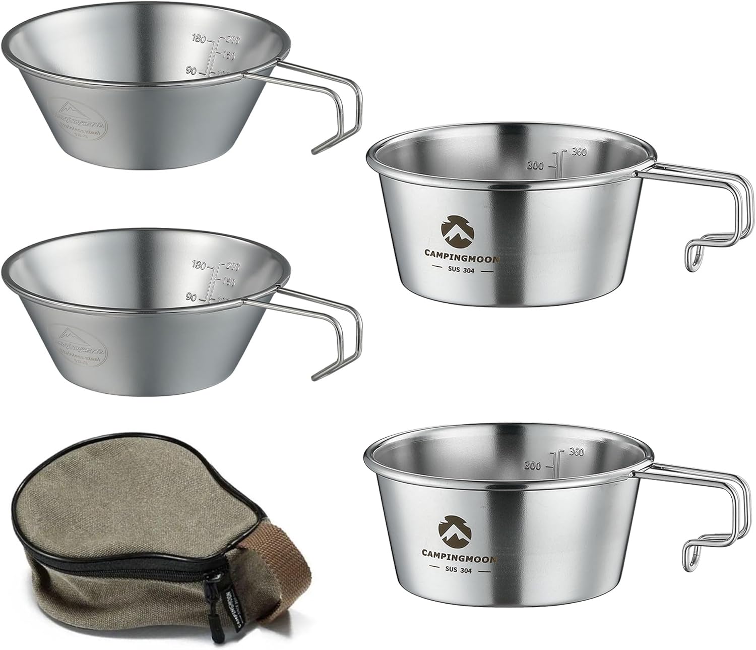 camping moon 4pcs Sierra Cup 310ml 450ml Stainless Steel Stackable Compact Storage w/Bag S-220-2P/S-360-2P