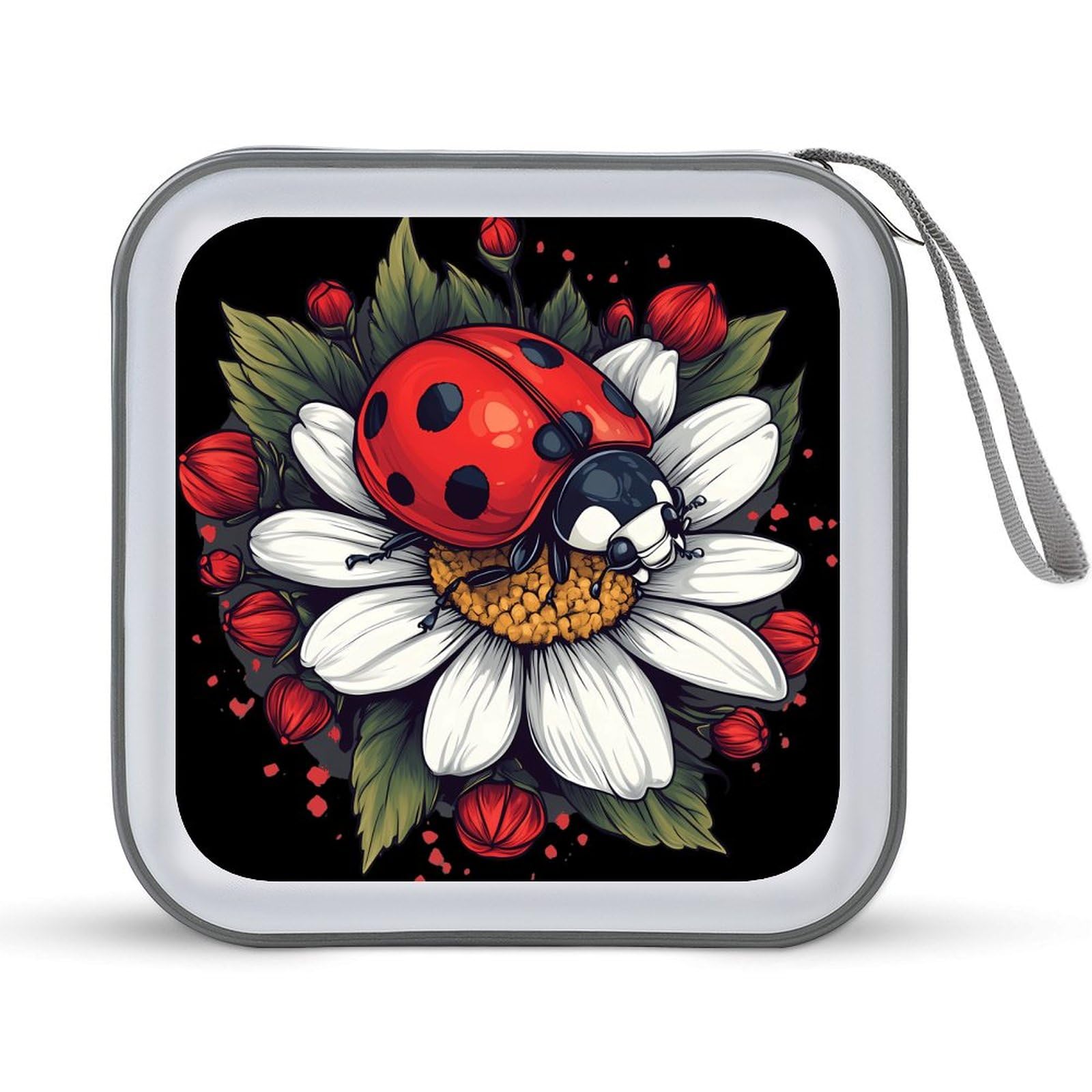 Daisy Flower with Ladybug Insect CD Case Plastic DVD Case Holder Wallet Disc Storage Organizer for Car Travel
