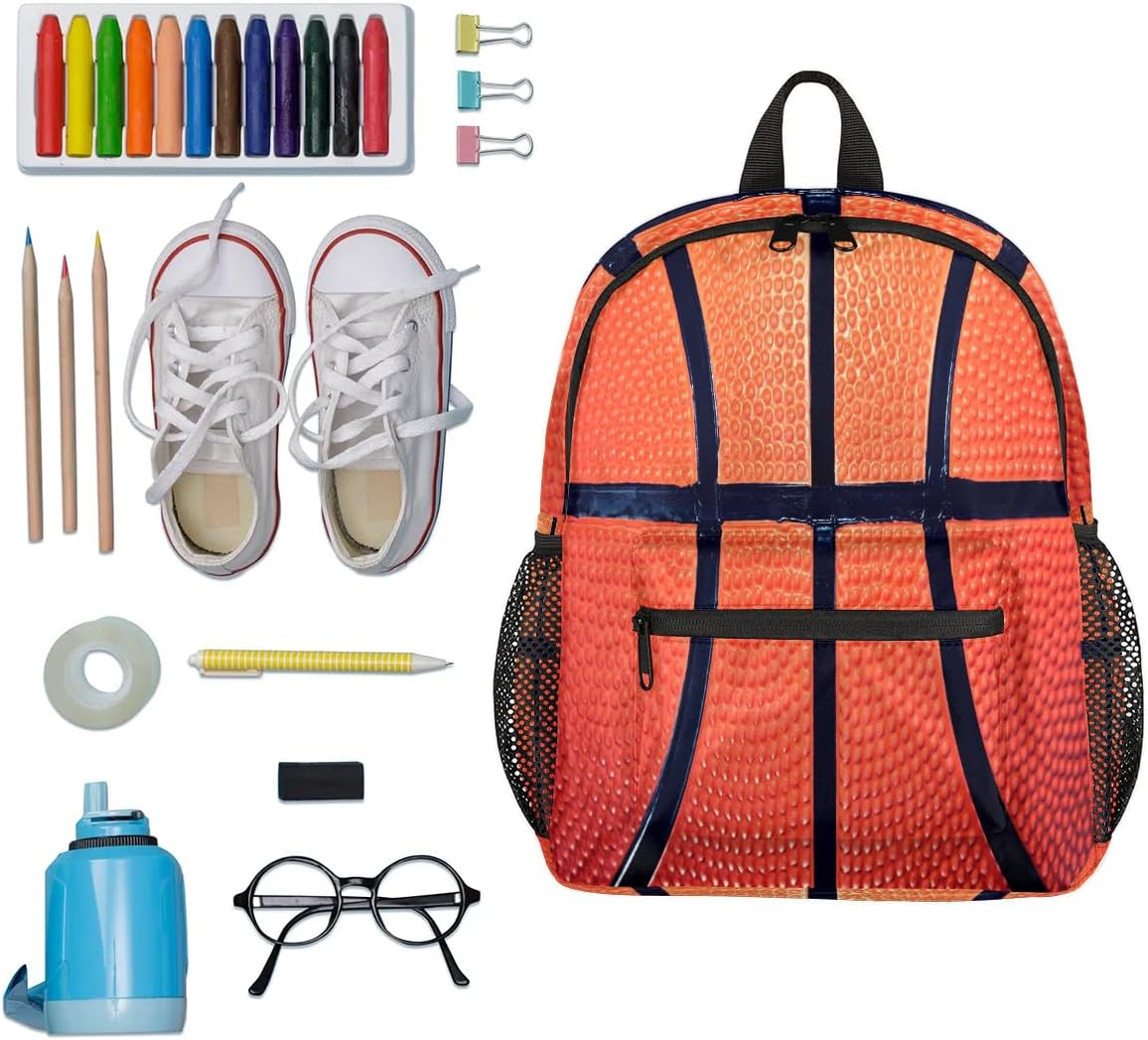 cfpolar School Backpack for Boys, Basketball Texture Bookbag for Kids, 12 In Toddler Backpack Children Sport Ball Casual Daypack Kindergarten Preschool Back Packs Snack Bag Back to School Book Bags - Image 6