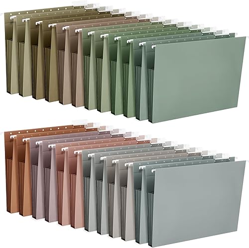 Paquete de 24 carpetas colgantes tamaño carta, carpetas colgantes de archivos expandibles con pestañas, carpetas de archivos de colores, organizador