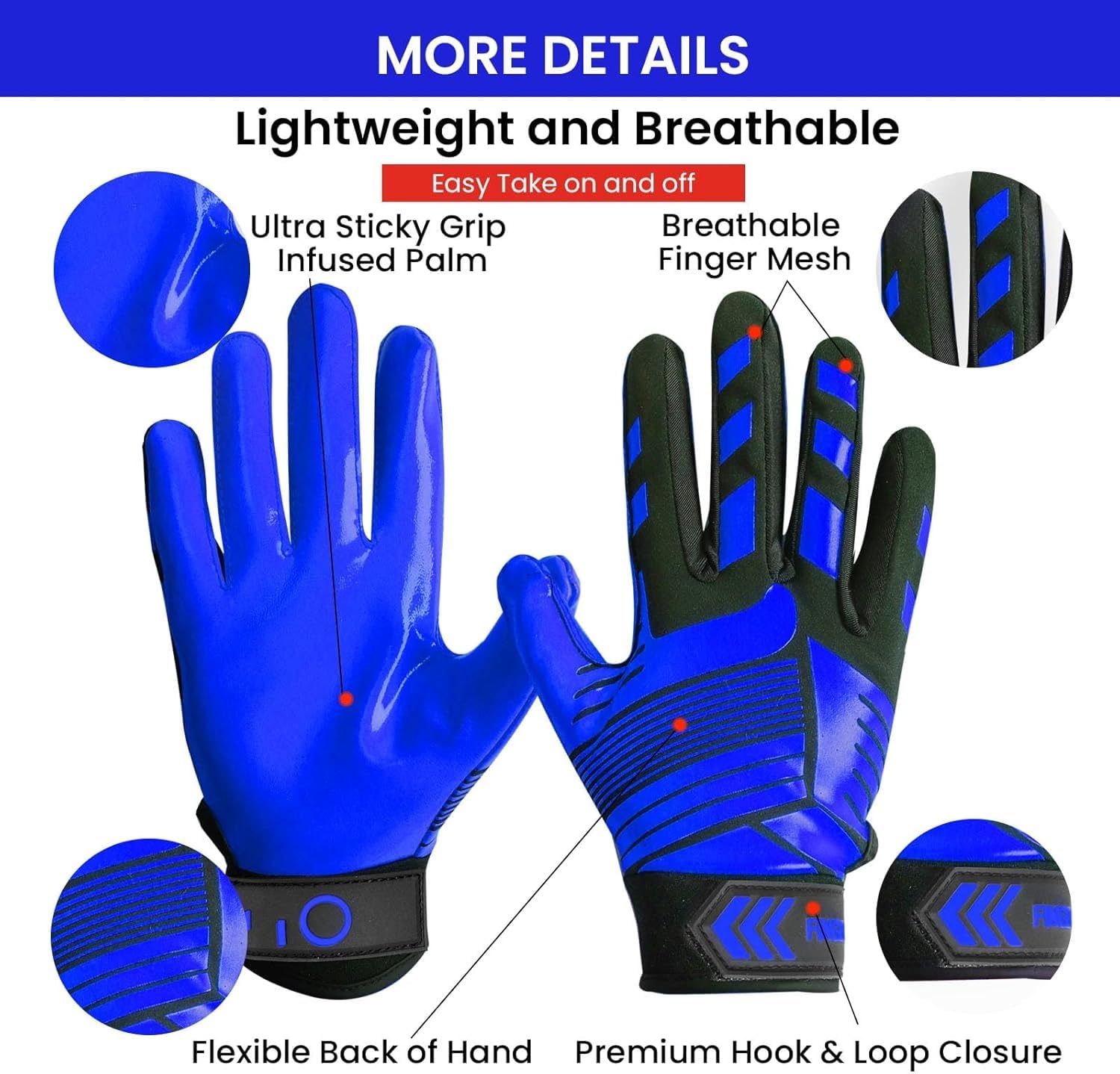FINGER TEN American Football Gloves Handschuhe Fußball Empfangshandschuhe für Jugendliche Upgrade Atmungsaktive Flexible Empfangshandschuhe Geschenk für Kinder Jungen Mädchen