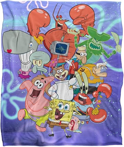 Miniatura 2 de Manta de Bob Esponja, 50 x 60 pulgadas, Bob Esponja, Grupo de Personajes, Tacto Sedoso, Manta Súper Suave