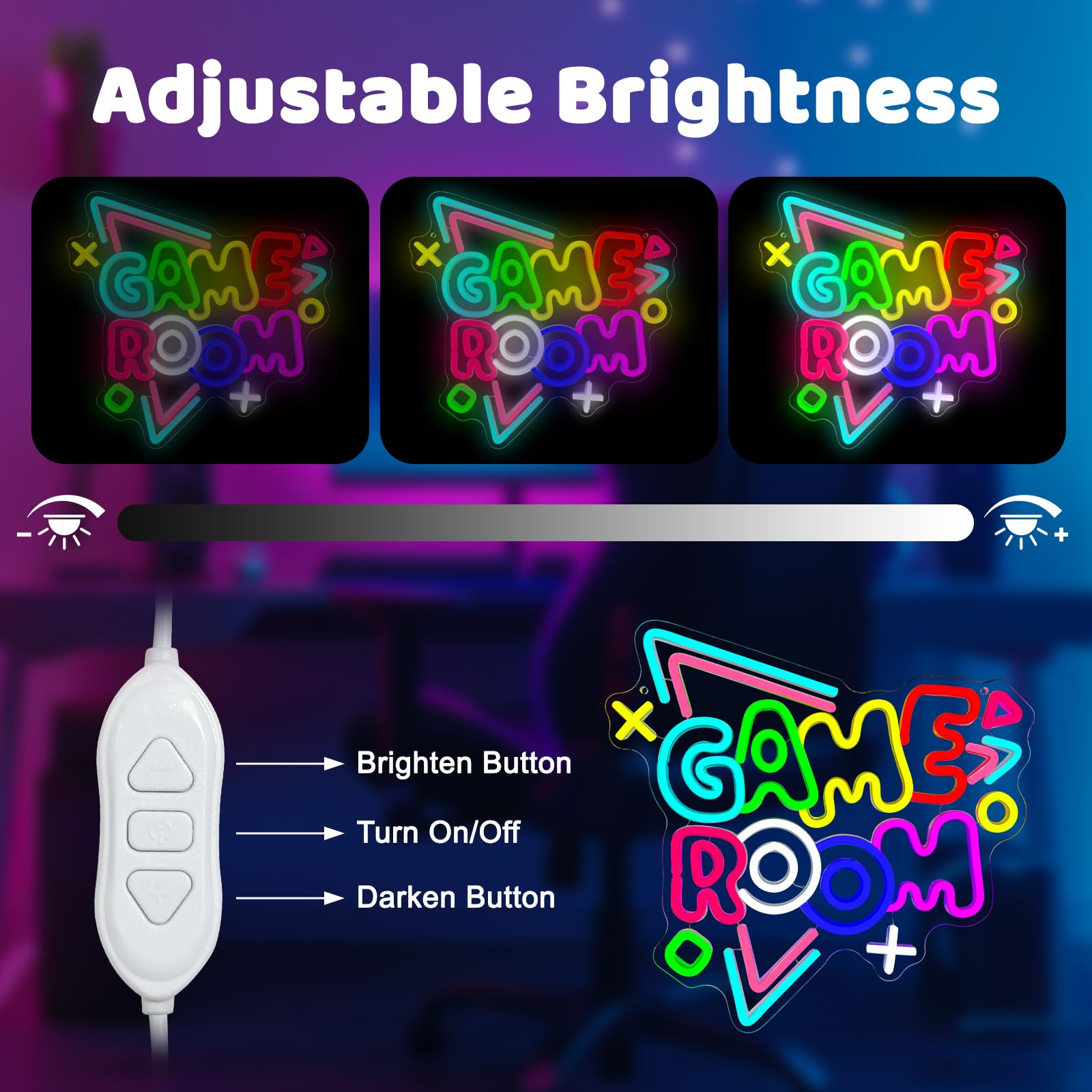 Neon LED Gaming, Décoration Murale pour Chambre Gamer et Salle de Jeux, Enseigne Lumineuse Néon avec USB et Variateur d'Intensité, Cadeau pour Ados et Adulte, Accessoire Bar et Deco Chambre