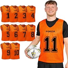 FORZA Premium Numbered Sports Pinnies | Lightweight Training Jerseys for Soccer, Basketball, and Team Sports Practice - Adult, Youth & Kids Scrimmage Vests/Bibs