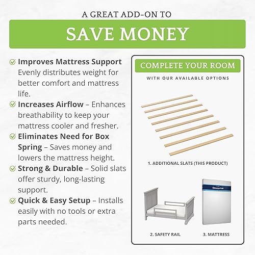 Miniatura 7 de CC KITS Juego de ocho (8) listones de madera maciza de 54 pulgadas de tamaño matrimonialdoble, para uso en kits de conversión de cuna, marco de