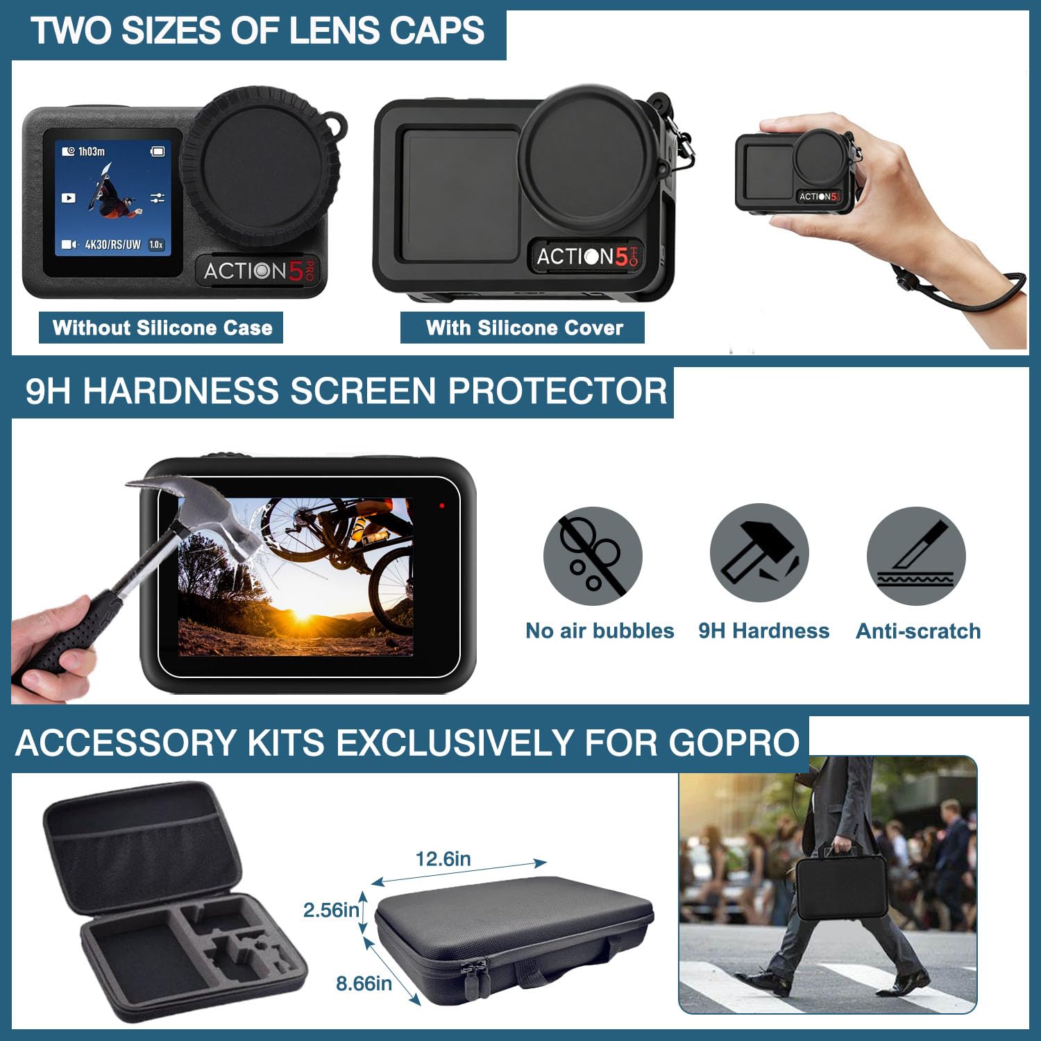 Accessoires pour DJI Osmo Action 5 Pro/4/3, boîtier étanche THAKOI, Accessoires de plongée en apnée, Accessoires de Sport de Plein air, kit d'accessoires pour DJI Osmo Action 5 Pro/4/3