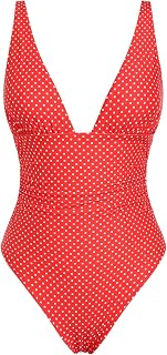 seamoly Vintage Striped Ruffles Trim Tied Plunging Neck One-Piece Swimsuit Price In India