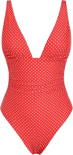 seamoly Vintage Striped Ruffles Trim Tied Plunging Neck One-Piece Swimsuit