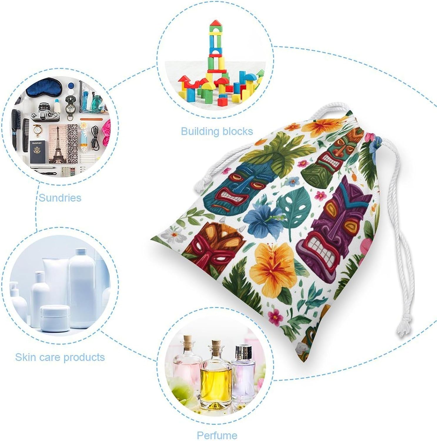 Cute Colorful Tiki-Pattern Drawstring Storage Bag Gift Pouches 8 * 9 image 3