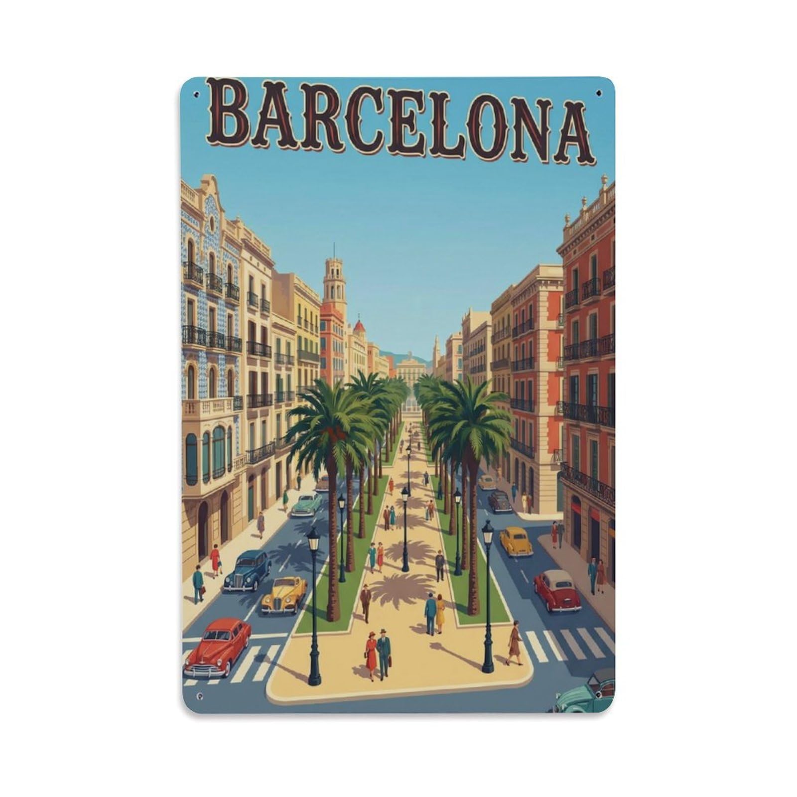Vintage Travel Boulevard Spain Wide Metal Tin Sign Plaque Wall Decor for Cafe, Club Bar, Office, Home Garden Metal Poster 8x12Inch