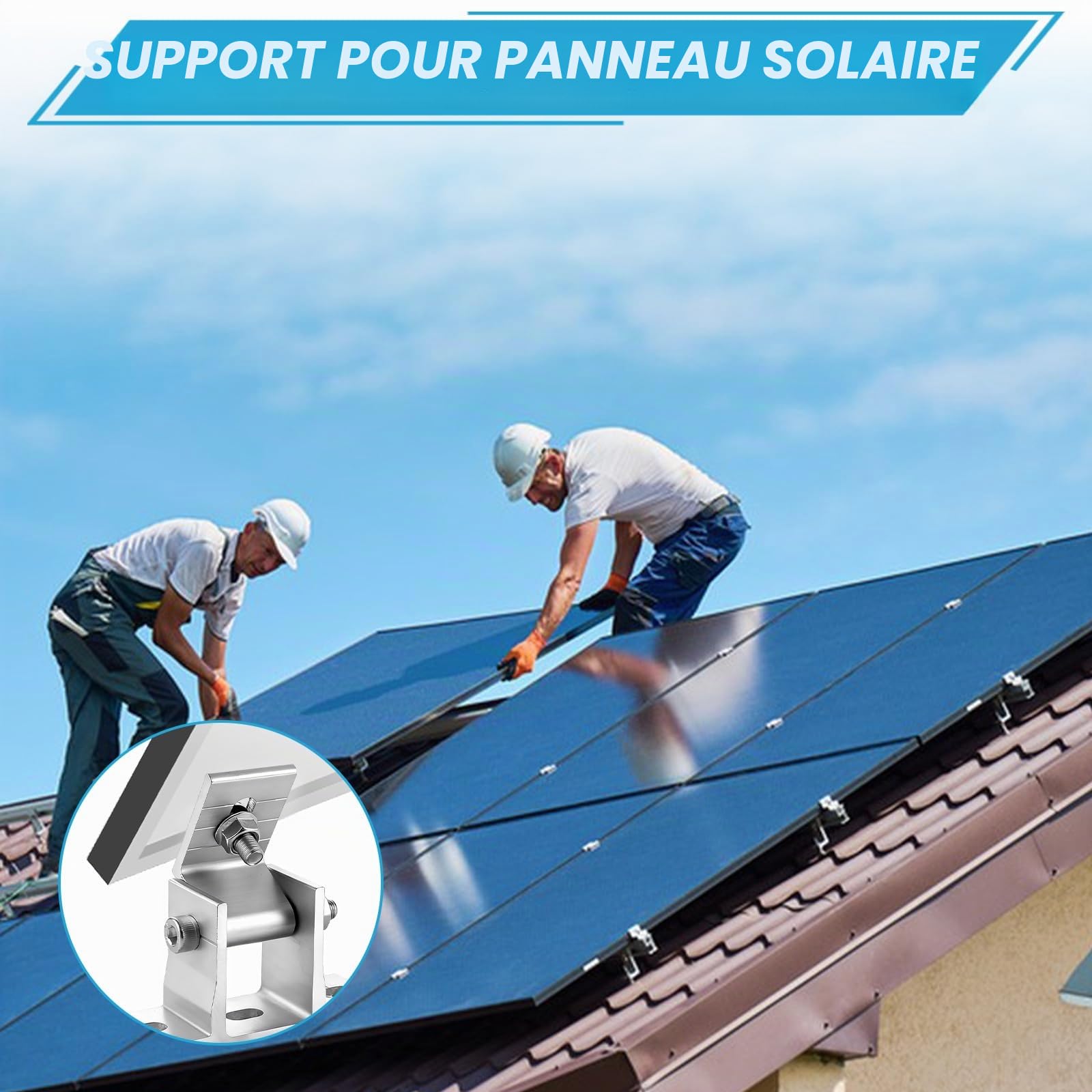 WOPPLXY Lot de 8 Support Panneau Solaire, Fixation Panneau Solaire Réglable de 10 à 60°, Kit Fixation Panneaus Solaires Fabriqué en Alliage d'Aluminium (Sans Perche Télescopique)