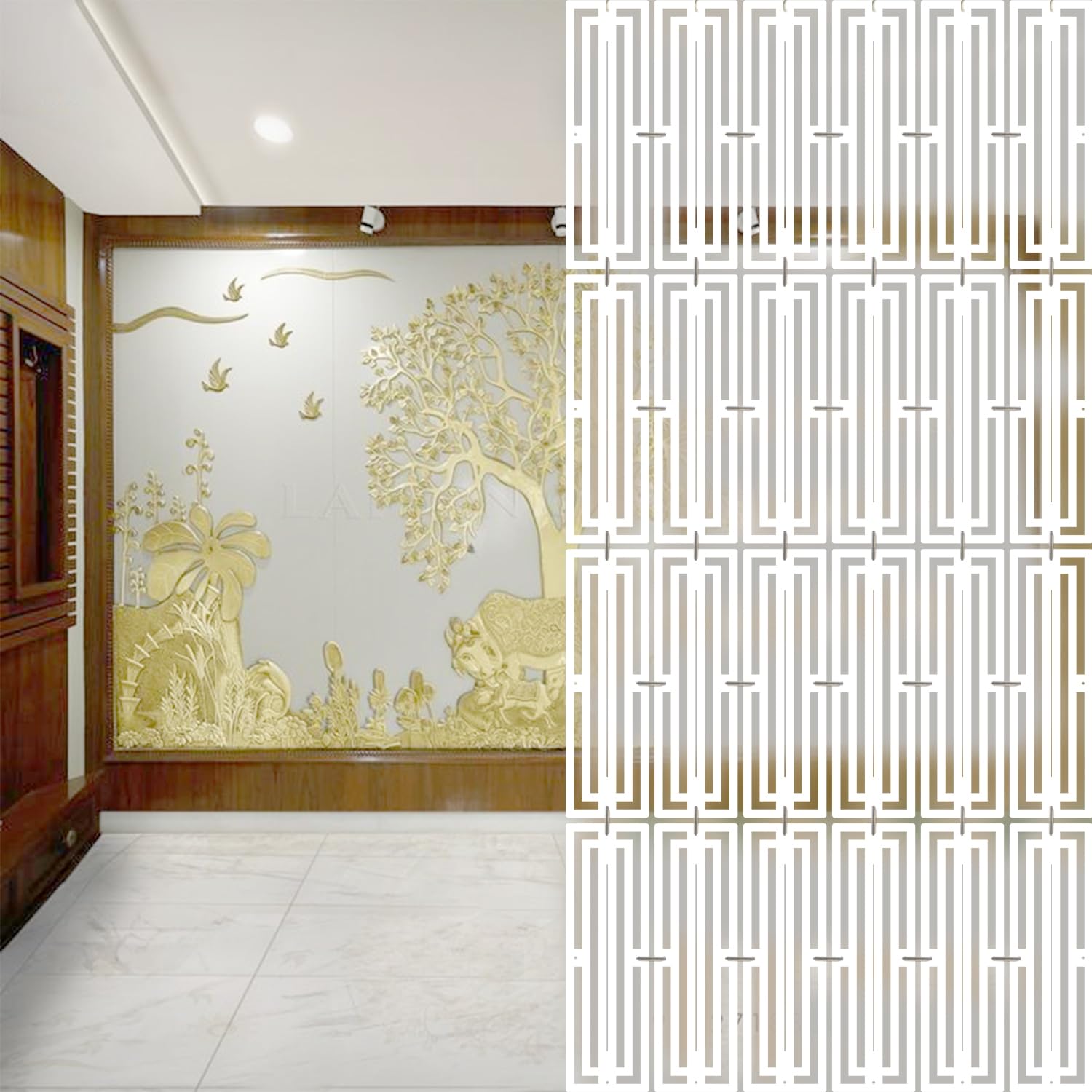 OLIVE TREE Room Partitions Hanging Room DIY Divider Panel Modern Hanging Screen Partition for Decorating Bedding, Dining, Study and Sitting Living -Room, Hotel -White-8113-image-44