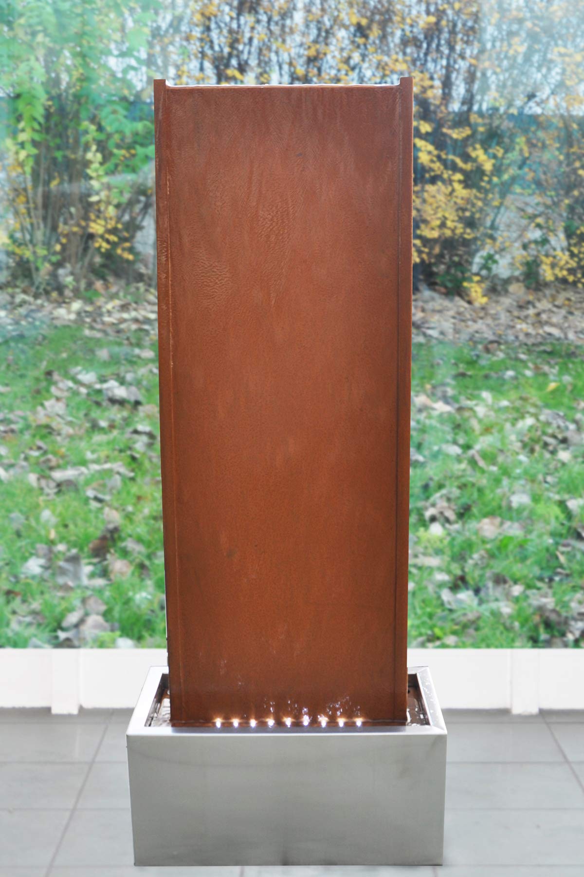 KÖHKO Wasserwand 97 cm Corten-Edelstahl Wasserspiel mit LED-Beleuchtung