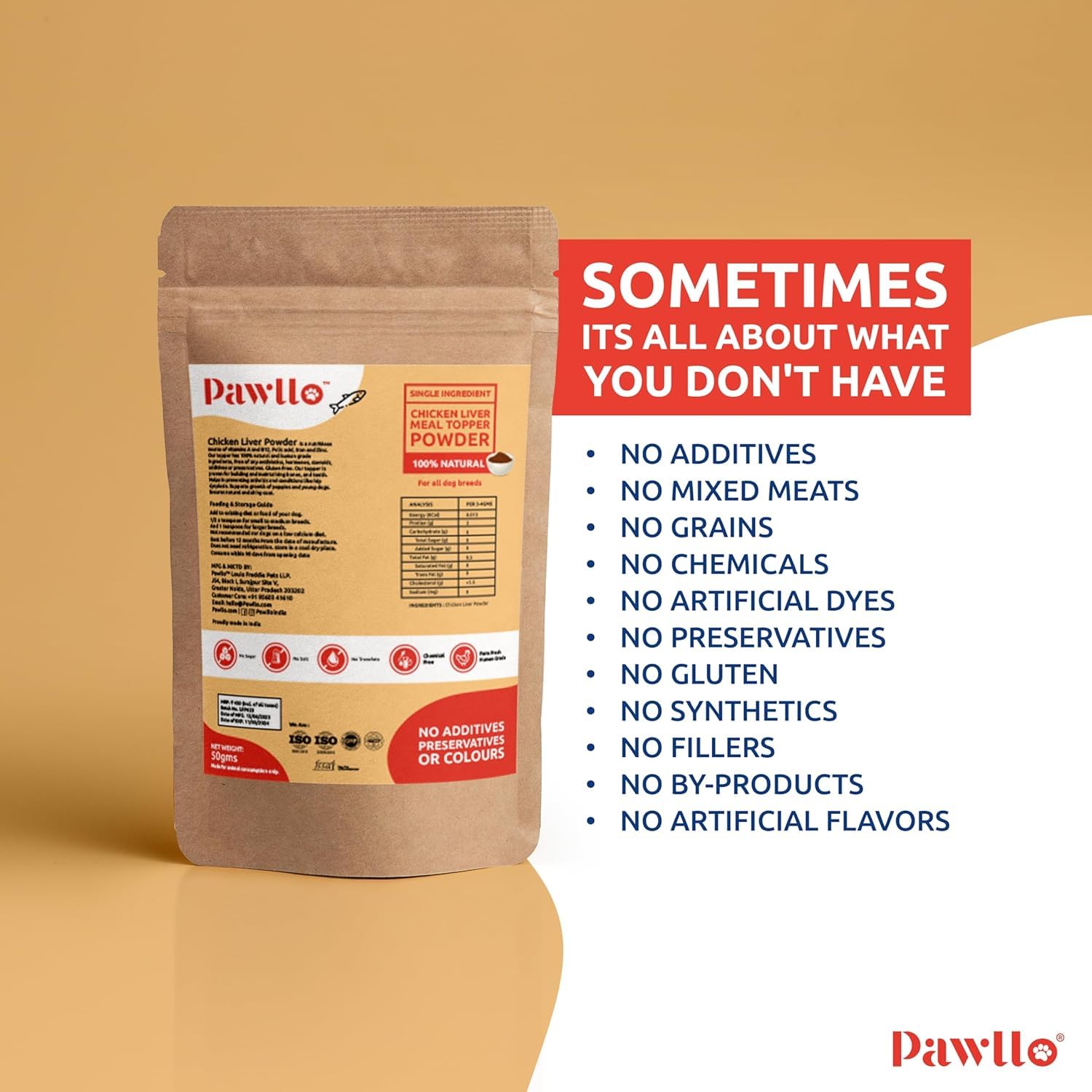 Pawllo 50GM- Pack 1 | Chicken Liver Meal Topper for Dogs & Cats | Natural Pet Supplement | Multivitamin Rich | Supports Joint, Gut, Skin & Heart Health | All Breeds & Life Stages | High Protein Powder 4