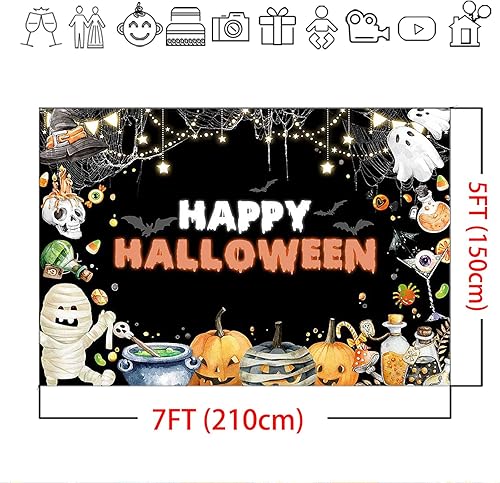 Miniatura 4 de Mocsicka Telón de fondo de Halloween con texto en inglés Happy Halloween, Boo Momia, decoración de fiesta de Halloween, para niños, fotografía de