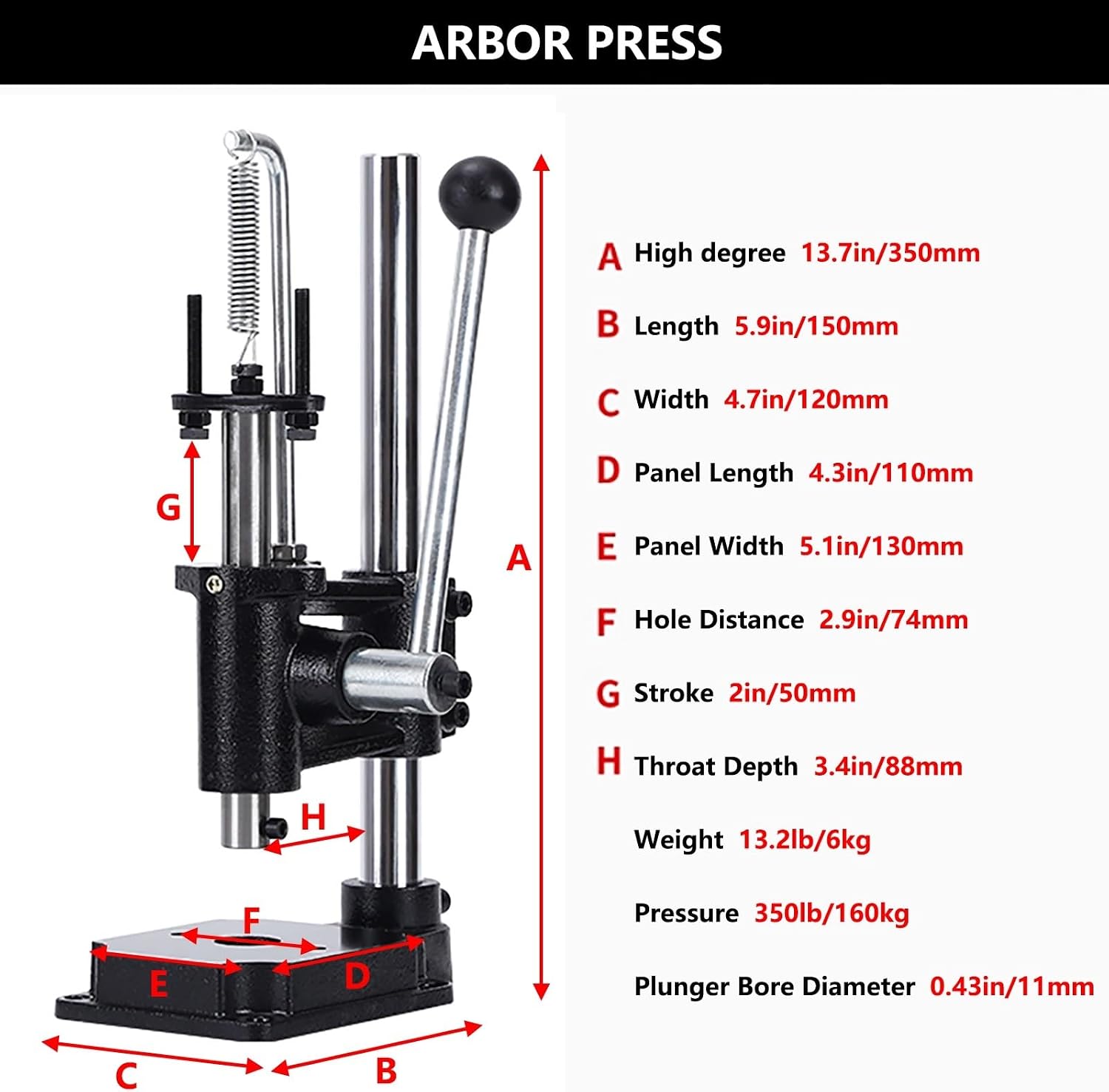Vertical Hand Punching Machine Leather Stamp Press Punching Kit with Platen, Scale Plate, Press Head, for Punching, Cutting, Rivets