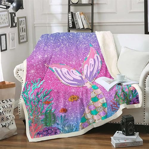 Manta de cola de sirena Kawaii para niñas, 30 x 40 pulgadas, regalos de sirena para niñas, manta de forro polar con escamas de peces para niños,