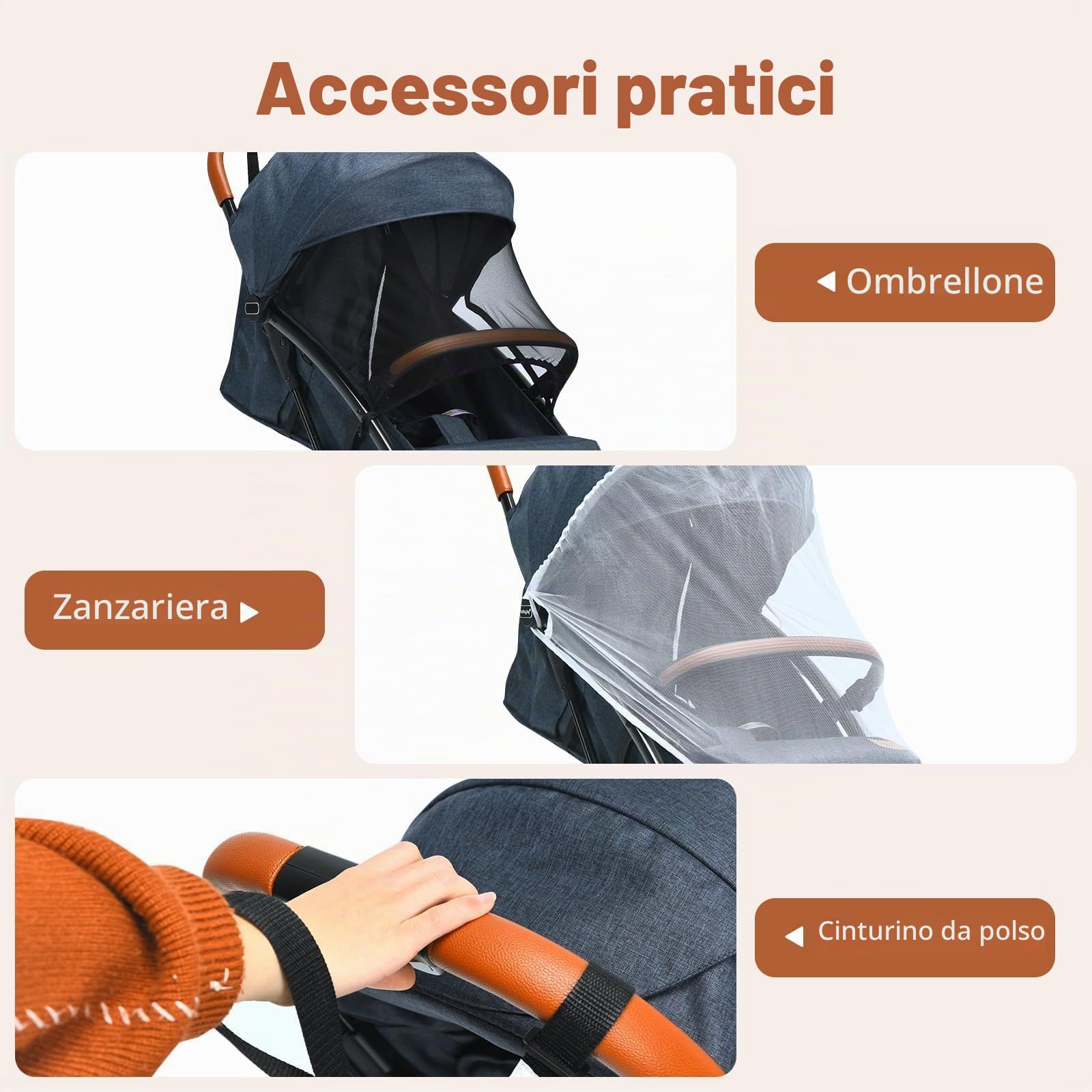 FANTASK Passeggino per bambini pieghevole, cintura di sicurezza a 5 punti con funzione sdraiata, passeggino da viaggio con tettuccio e schienale regolabile, passeggino per bambini fino a 3 anni
