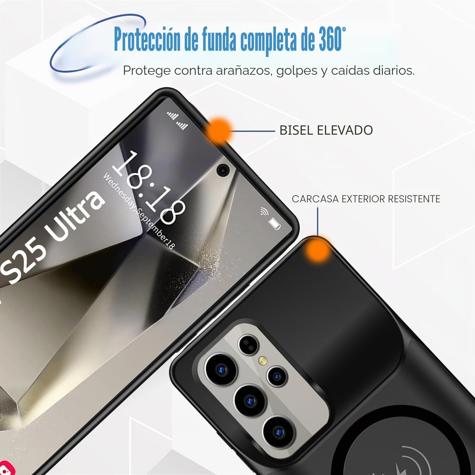 Carcasa de batería para Samsung Galaxy S25 Ultra, 10000 mAh magnética compatible con carga inalámbrica, funda protectora para cargador de batería de emergencia extendida, color negro