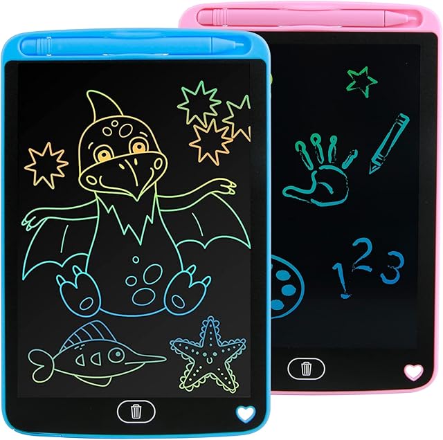 LCD Writing Tablet Kids 2 Pack - Colourful 8.5 inch Erasable Screen LCD Drawing Pad for Kids 3 4 5 6 7 8 9 10 Years Olds