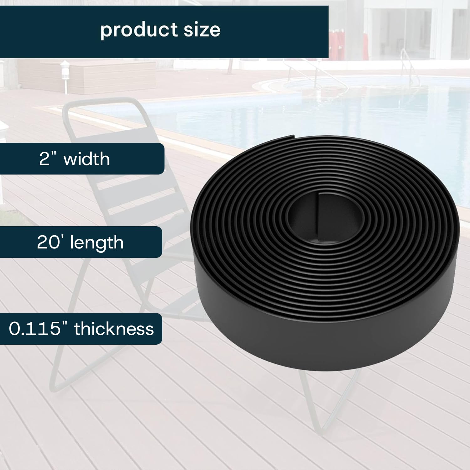 KOMORAX 2 Inch Wide, 20ft Long Vinyl Strap - Replacement Straps for Patio Chairs - Vinyl Strapping for Patio Furniture Repair - Durable Seat Repair Kit for Lawn Chairs, Outdoor Furniture (Black)