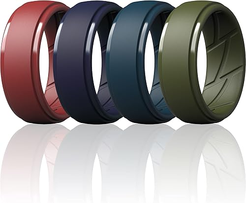 ThunderFit Anillo de silicona para hombre, con ranuras para flujo de aire, 0.4pulgadas de ancho, 0.1pulgadas de grosor