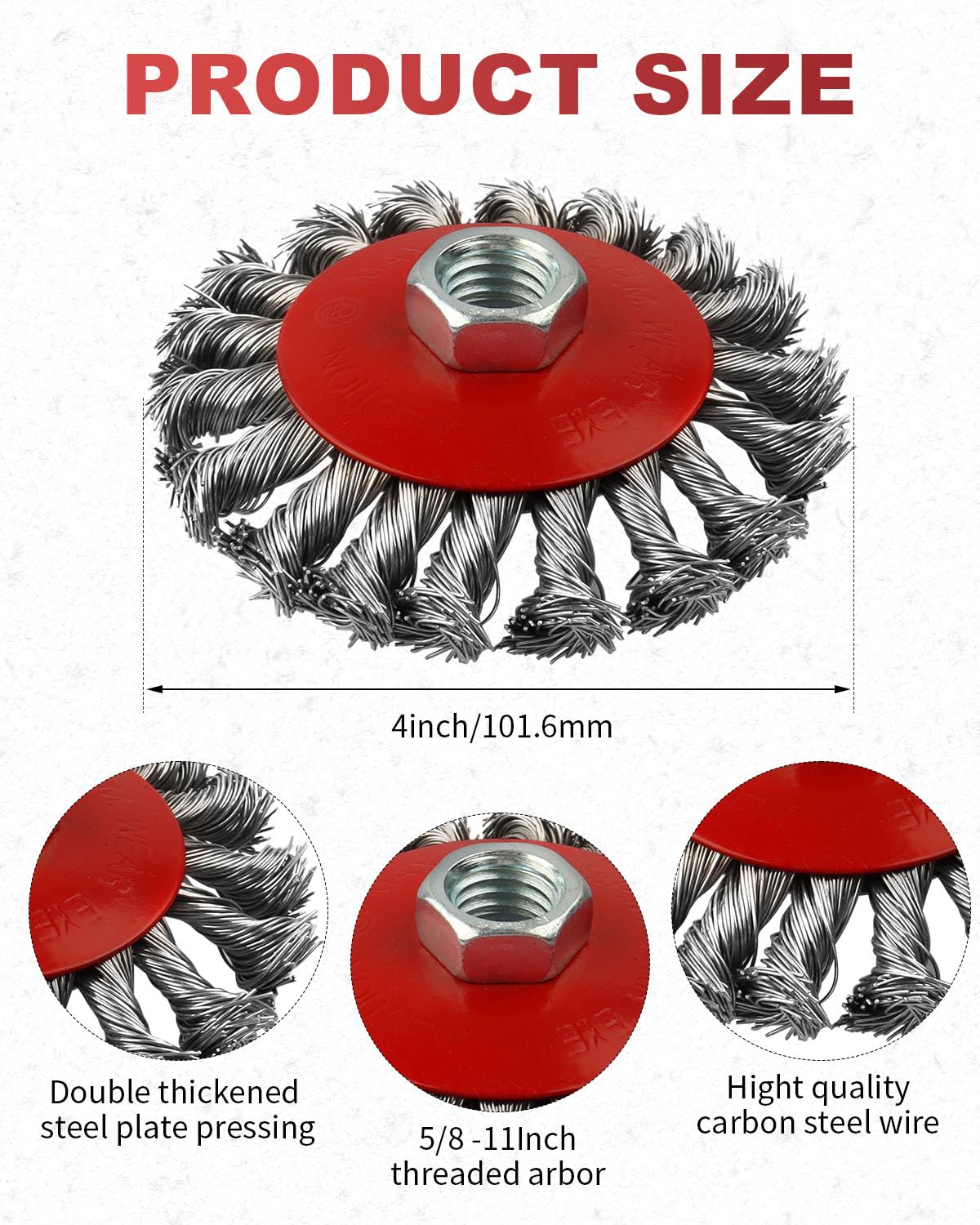 Rocaris 45 Pack 4 Inch Wire Wheel for 4 1/2 Angle Grinder, Twist Knotted Wire Wheel Brush with 5/8" Thread Arbor for Heavy-Duty Conditioning Removing Rust