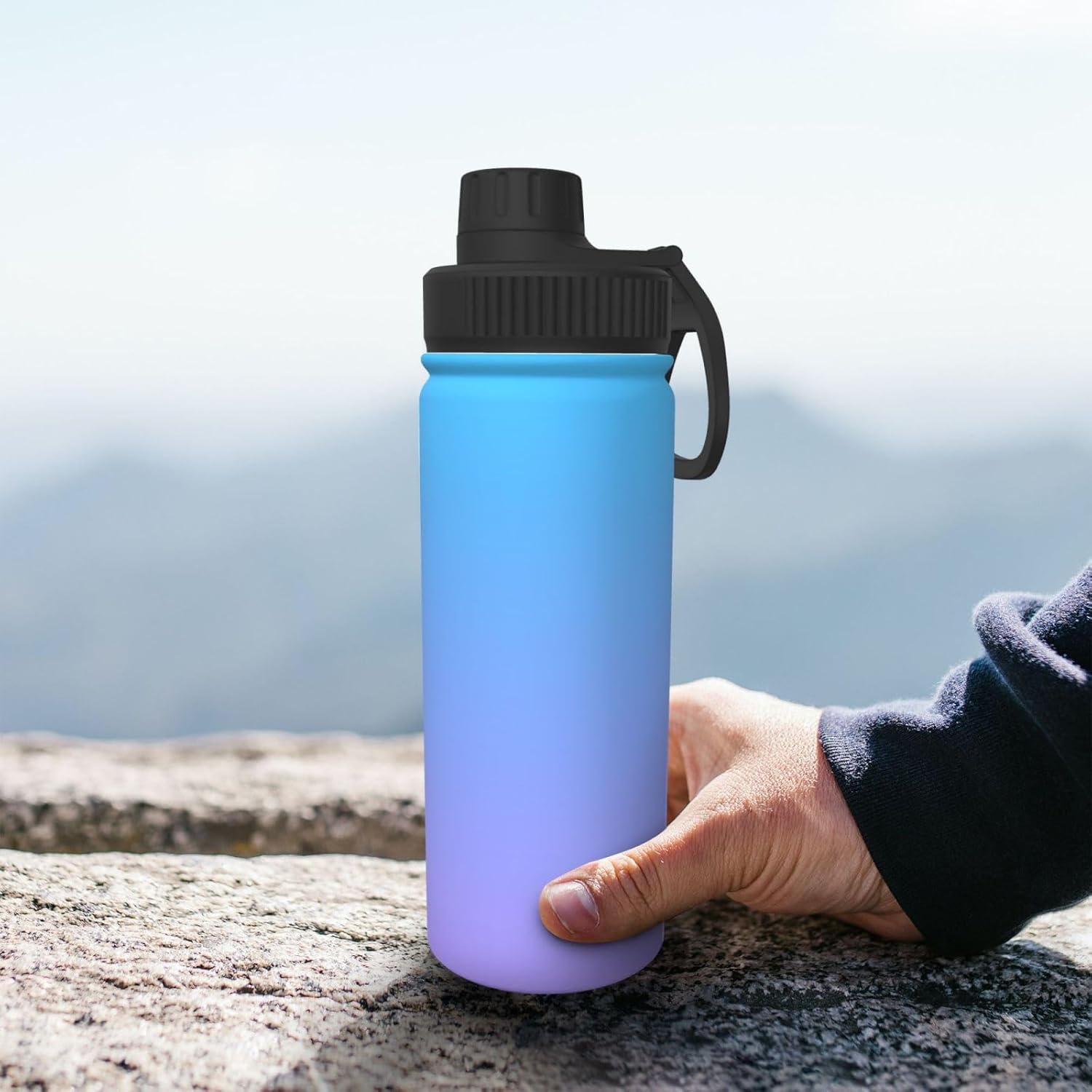 Light Purple and Blue Sports Water Bottle Stainless Steel 18OZ, Insulated Cup for Travel Gym Outdoor