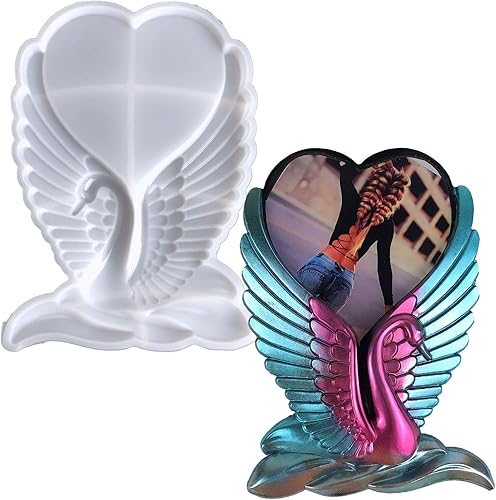 Moldes de resina de silicona de corazón de cisne 3D, moldes de manualidades de resina de animales grandes, moldes de resina epoxi, fundición de