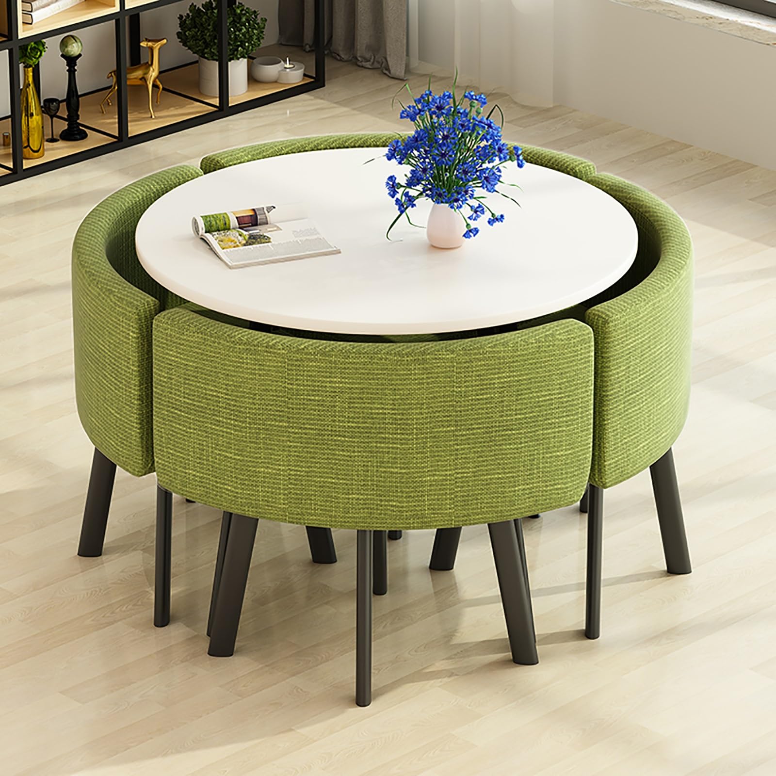 Juego de Mesa y sillas de Lino y algodón para 4, Redondo, para Cocina, Comedor, Oficina, negociación, con 1 Mesa y 4 sillas, para balcón y Sala de Estar.