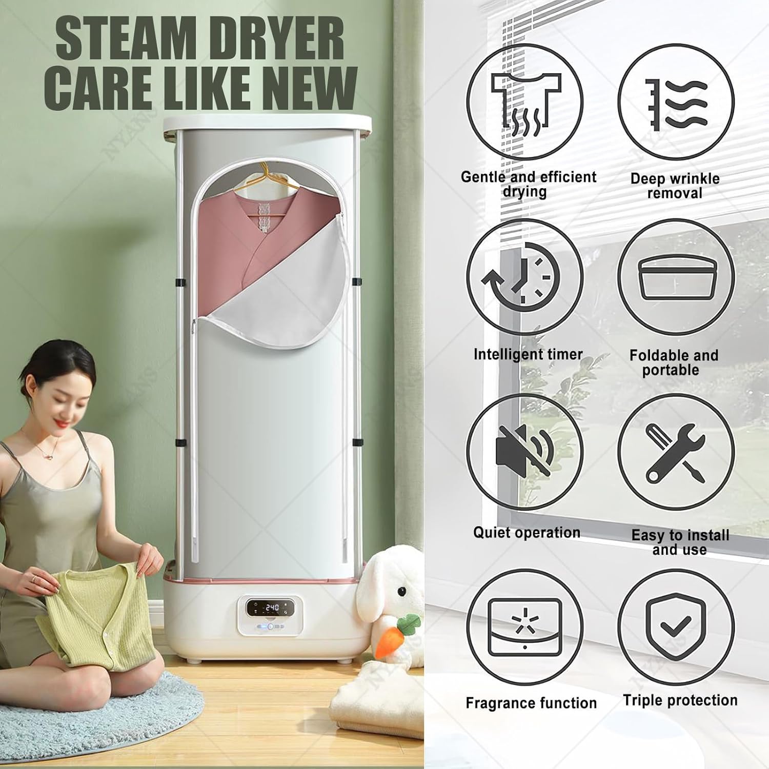 NYANS Electric Steam Clothes Dryer, Collapsible Automatic Wireless Dryer, Vertical Steam Dry Clean Closet for Home, for Clothes & Fabric, with Remote One-Key Care, Quick-Drying Steam