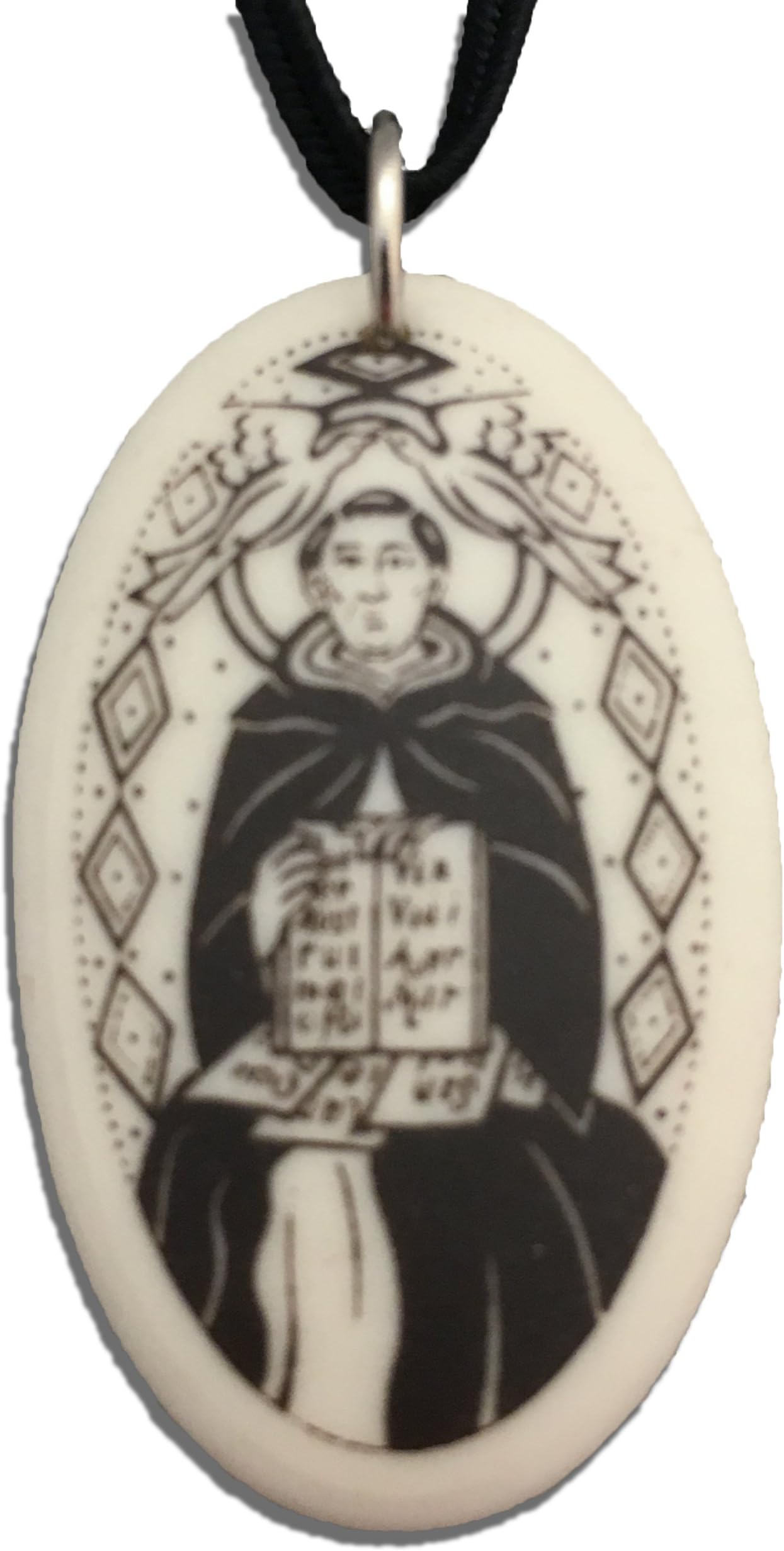 Patron Saints St Thomas Aquinas Porcelain Oval Medal on Braided Cord of Students and Catholic Schools